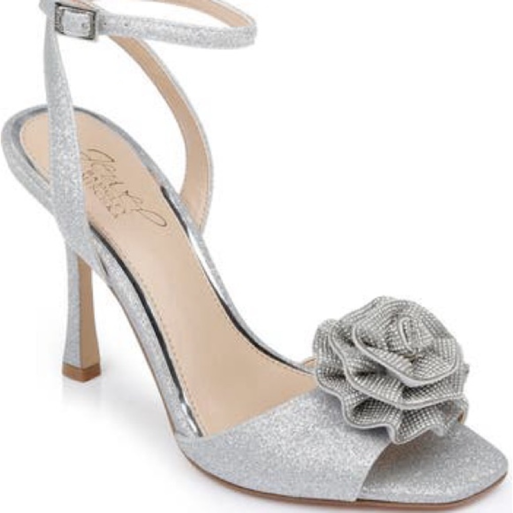Badgley Mischka Glittering Silver Heels with Rosette